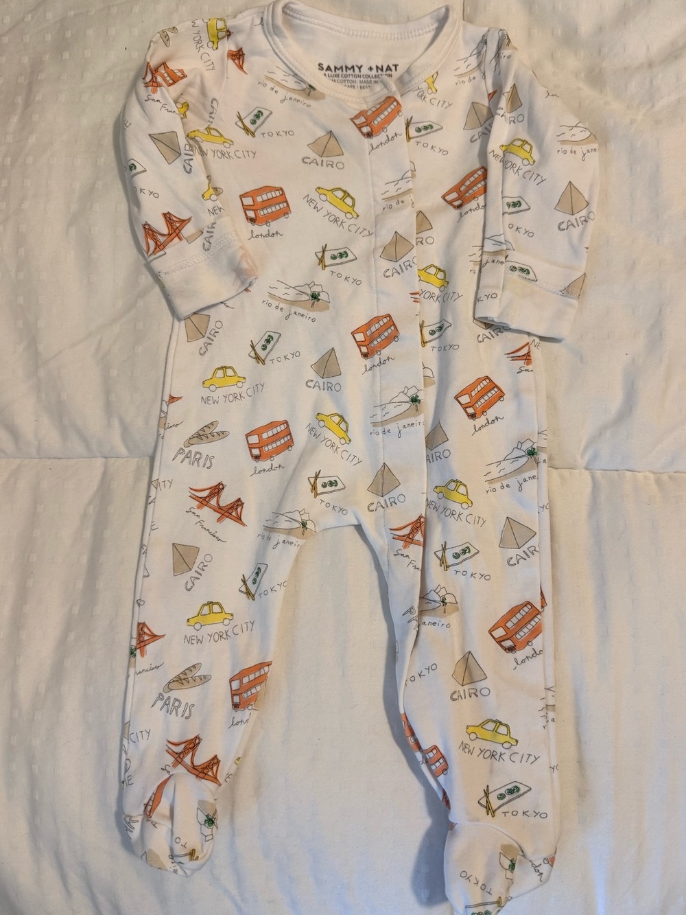 Sammy + Nat White Travel Print Footed One-Piece